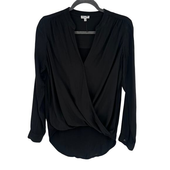 Splendid Black V-Neck Long Sleeve Surplice Blouse Casual Workwear Office S - Picture 1 of 8